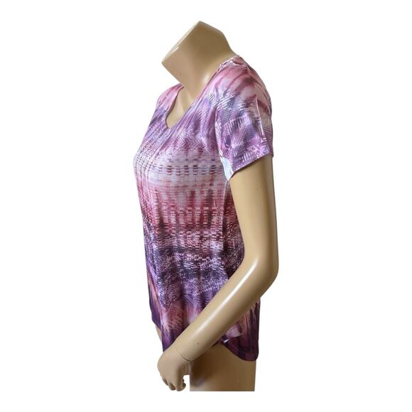 ONE WORLD Womens Size Small Short Sleeve Embellished Tribal Boho Print T Shirt - Picture 2 of 8